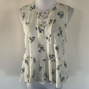 LUCKY BRAND White with blue flowers sleeveless top